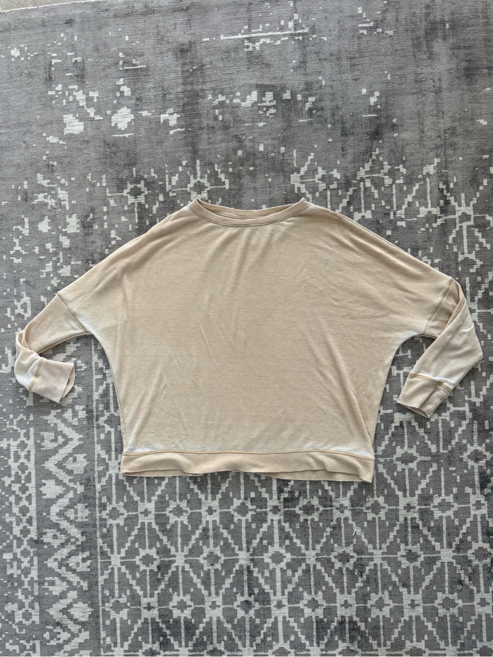 Mono B Oversized Waffle Knit Dolman Top Beige One Size Relaxed Slouchy